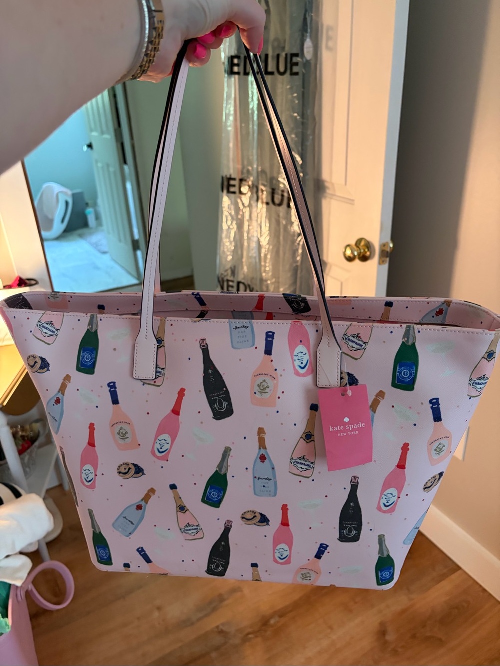 kate spade Pink Champagne Bottle Print Tote